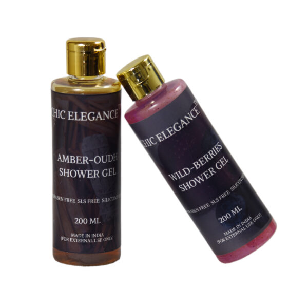 CHIC ELEGANCE Amber - Oudh Shower Gel 200 ML & Wild - Berries Shower Gel 200 ML | For All Skin Type | SLS Free | Paraben Free | Silicon Free | Pack Of 2